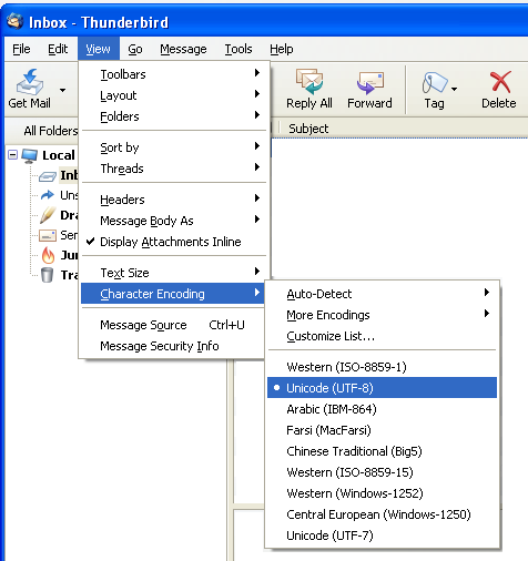 thunderbird farsi email